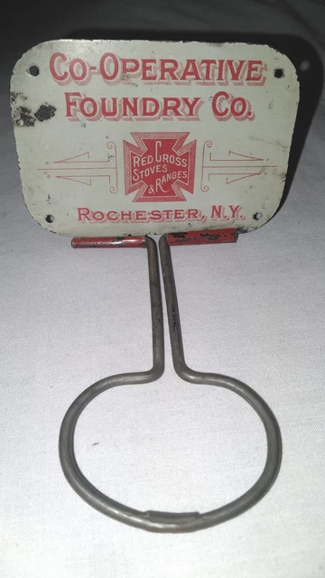 RARE Vtg Antique RED CROSS STOVES+RANGES Broom Holder Tin Litho Advertising Sign