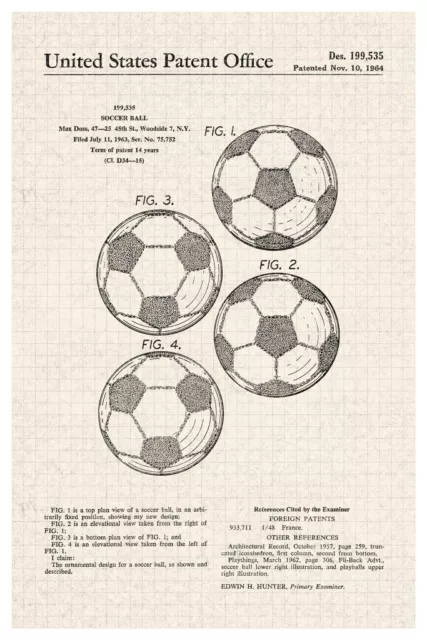 Soccer Ball Classic Retro Design Official Patent Diagram Poster 12x18