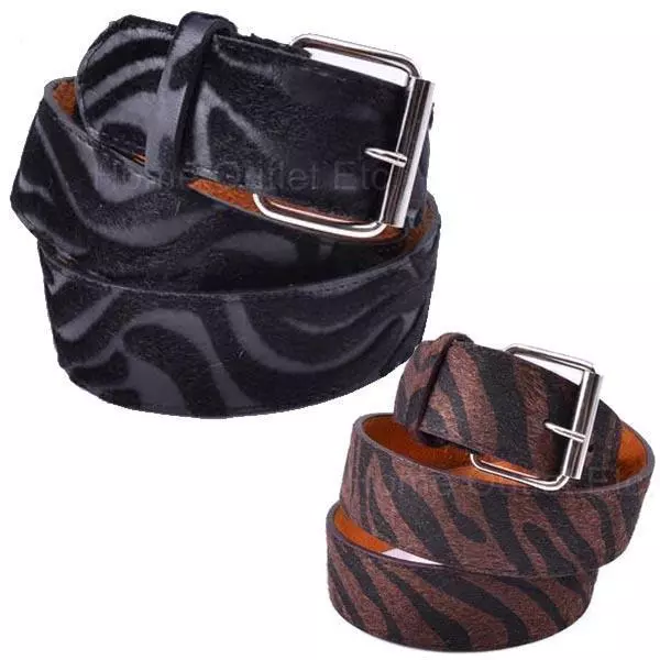 Zebra Print Faux Fur Textured Leather Belt Animal Striped Unisex Mens Womens