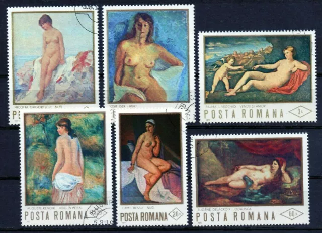 RUMANIA / ROMANIA año 1971 yvert nr. 2620/25 usado  pinturas de desnudos