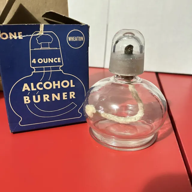Antique 2 Ounce Glass Alcohol Burner By Wheaton Scientific With Box Vintage