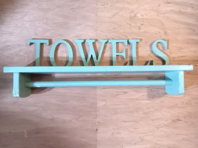 Towel Rack Painted Wood & Rod Decorative Towel Cut Out Letters 24"L x 9"H