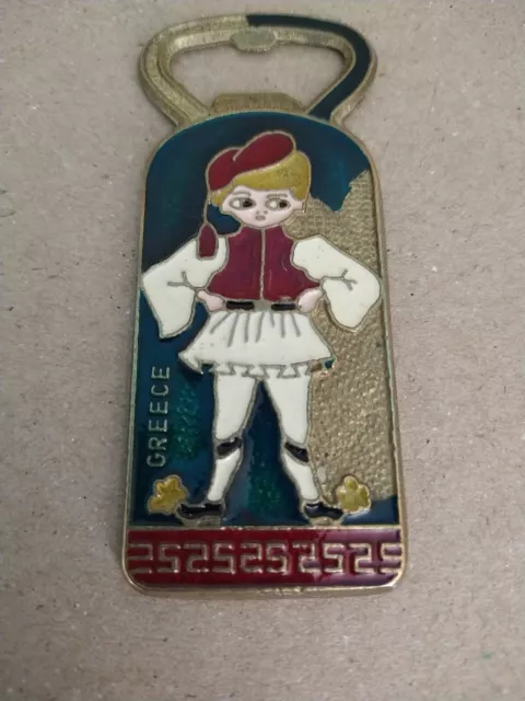 Vintage Bronze Greece Greek Dancer  Bronze and Enamel Bottle Glass Opener 3.5"