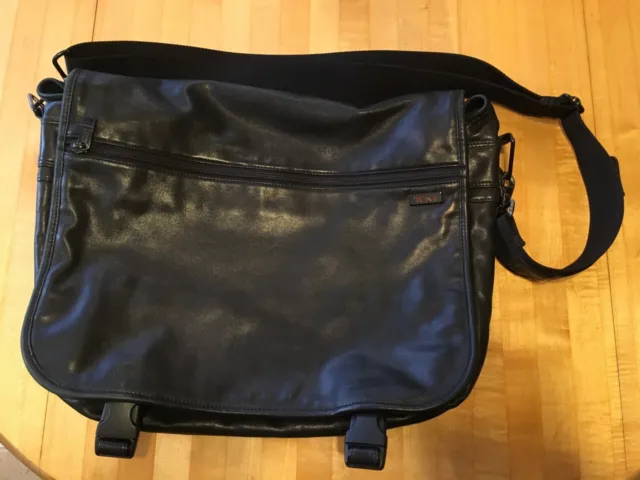 Tumi Alpha 16" Expandable Flap Computer Brief Messenger Bag Black Napa Leather