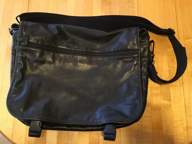 Tumi Alpha 16" Expandable Flap Computer Brief Messenger Bag Black Napa Leather