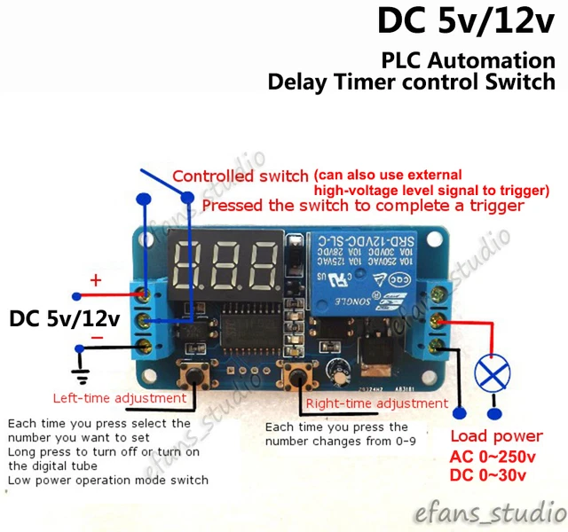 Módulo De Retardo Temporizador Con Relé Y Pantalla LED - 12V - Para Automatización Del Hogar O Proyectos