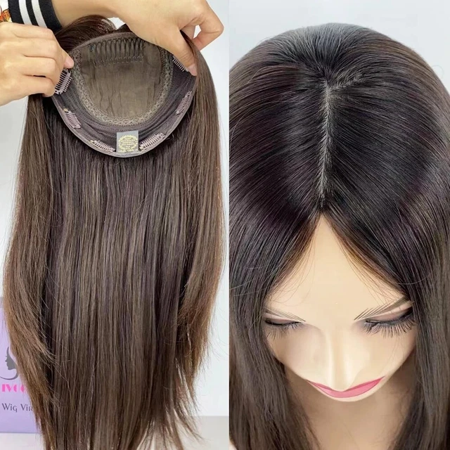 8"x8" Jewish Topper Virgin Human Hair Silk Top Kosher Sheitel Women Hair Piece