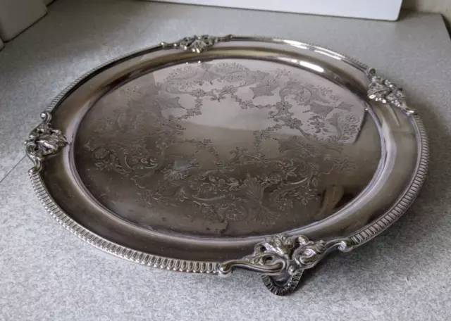 Lovely Round Antique Silver Plated Ornate Drinks Tray - Martin Hall & Co