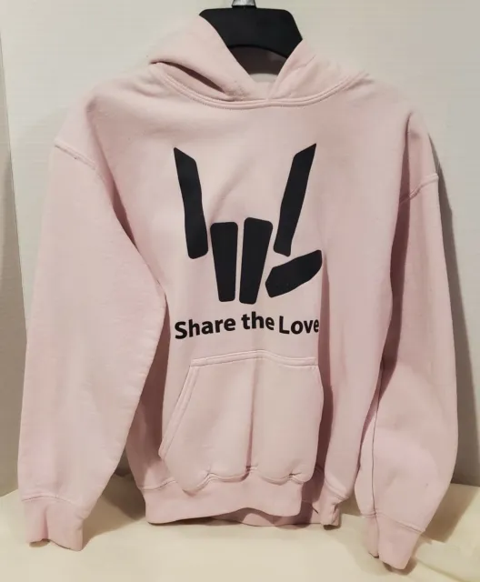 Stephen Sharer Pink Plush Share the Love Pull Over Hoodie size Medium