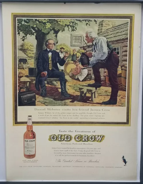 1959 Old Crow Whiskey Senator Webster Visits James Crow Vintage Color Print Ad