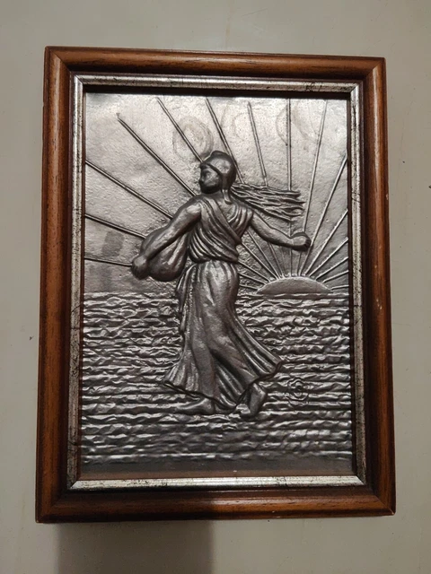Tableau vintage avec personnage du XVIIIè siècle en étain sur
