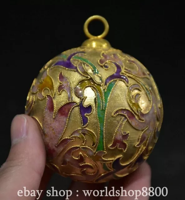 2.8" Old Chinese Copper Cloisonne Enamel Wire inlay Flower sphere Pendant