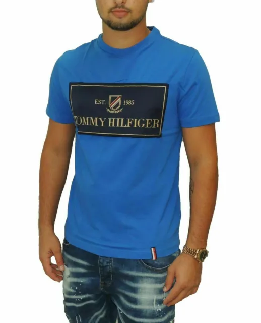 T-shirt nuova con etichette Tommy Hilfiger Iconic cotone biologico grafica TESSUTO LABORATORIO CLOUD HEATHER 3