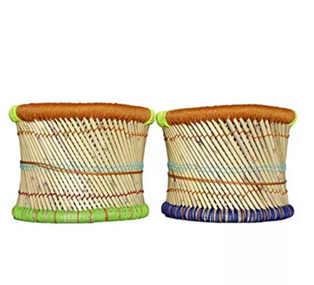Art craft EcoFriendly Handmade Cane Bar Bamboo Two Meditation Stool Multicolor 2