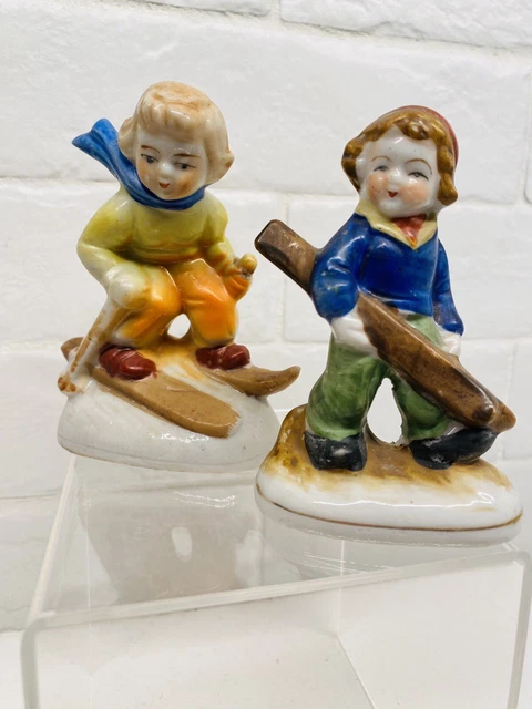 Vintage Occupied Japan Winter Skier Children Child Boy Lot Christmas Figurine