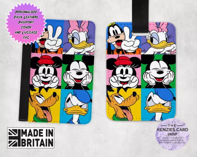 Personalised Disney Passport Cover & Luggage Tag Disney Mickey Mouse Fab Five V1
