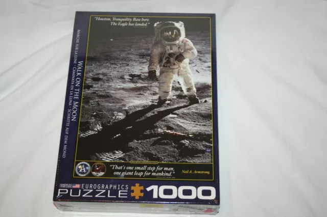 WALK ON THE MOON-Apollo 11 NASA Armstrong Buzz Aldrin 1000 pc Puzzle 19 X 27 NEW