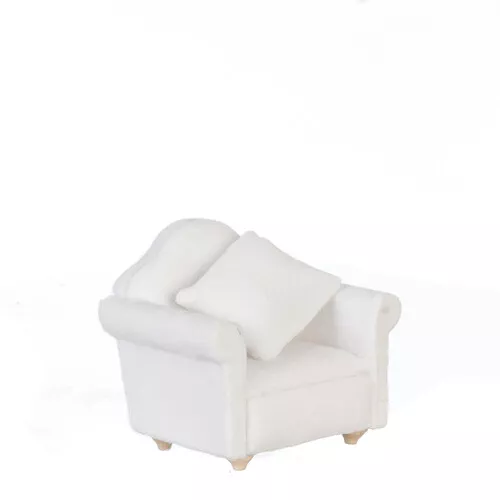 Chair Modern White Velour Lounge Furniture Dolls House Miniature 1:12th Scale