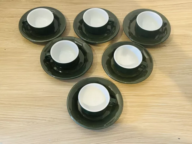 Lot  6 Tasses A Cafe Et Soucoupes Vertes Bistrot Pillivuyt