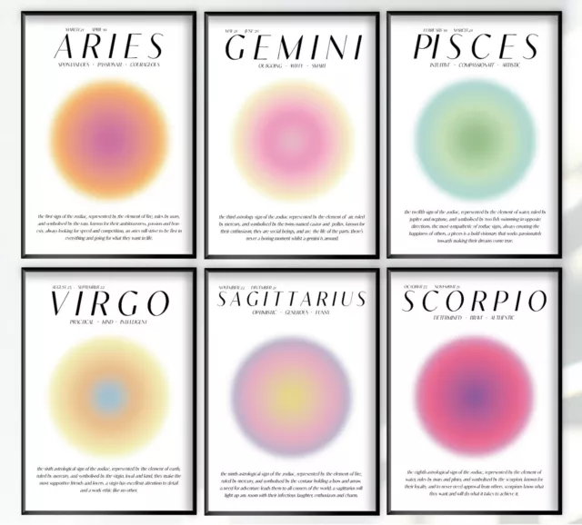 Star Sign Zodiac Astrology Horoscope Colourful Home Décor Wall Art print poster