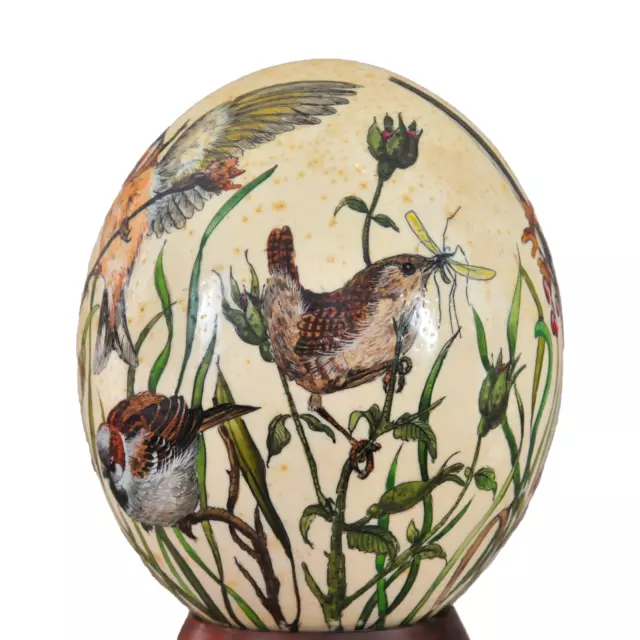 Hand Painted Ostrich Egg with Birds 3