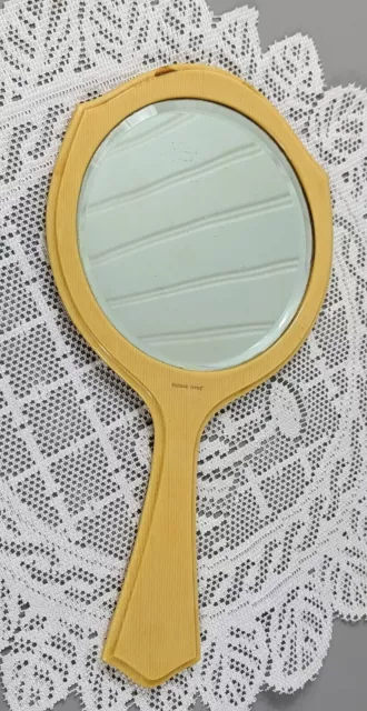 Celluloid Soft French Ivory Vanity Hand Mirror 1930's Art Deco Glass  10"