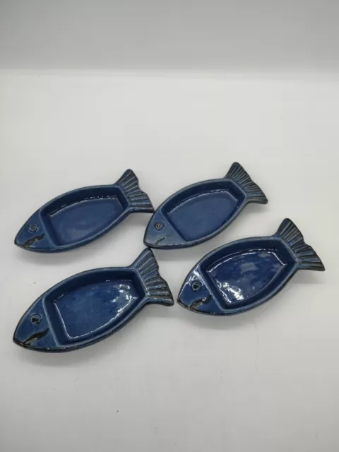 Set of 4 Terre e Provence 5" Fish Dishes for Salt, Sauce, Caviar - Cobalt Blue