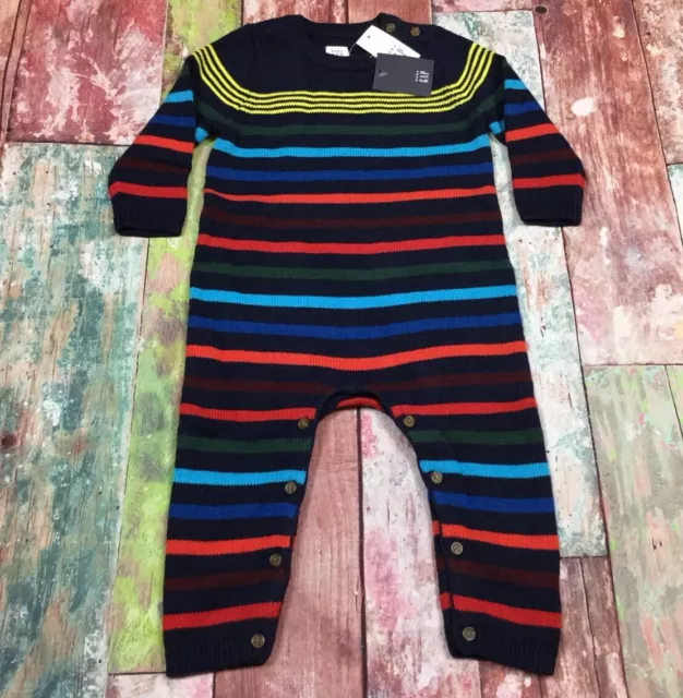 Baby Gap Boys 12-18 Month Navy Blue & Bright Striped Sweater Romper. Nwt