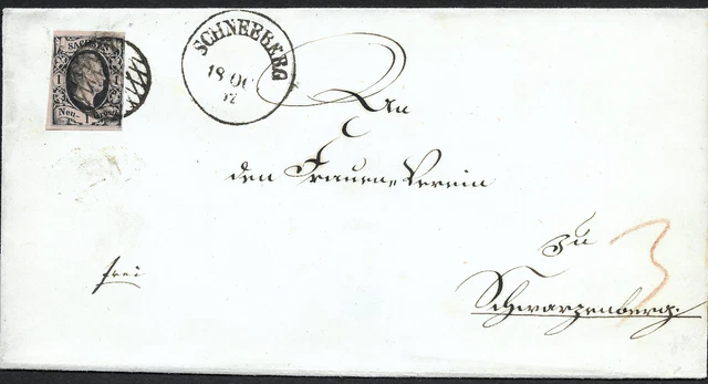 Sachsen 1851 _ Faltbrief Schneeberg-Schwarzenberg frankiert mit 1 Ngr. (MiNr. 4)