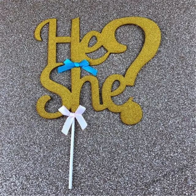 Gold Glitter Baby Shower He Or She Gender Reveal Cake Topper Party Decoration