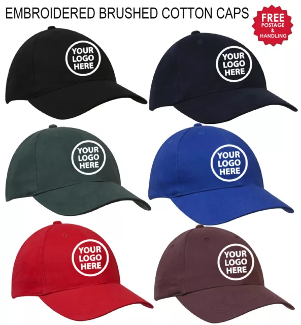 Embroidered Brushed Heavy Cotton Caps custom WITH YOUR LOGO QTY- 12,20,30,40,50.