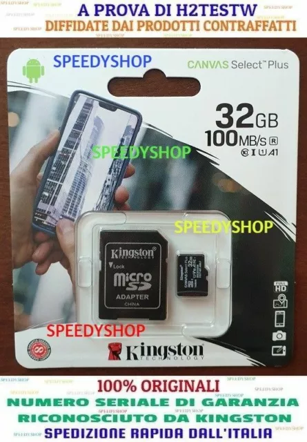 KINGSTON Micro SD 32 GB class10 PLUS MICROSD 100MB/S ORIGINALE SCHEDA MEMORIA