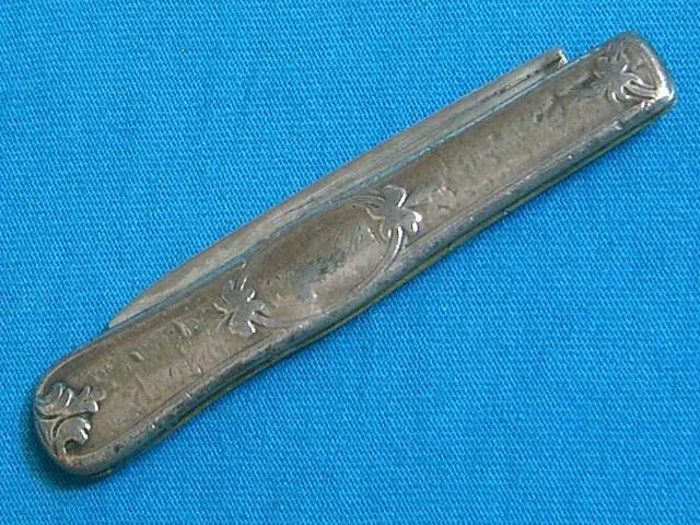 Antique Coin Silver Embossed Folding Fruit Pen Knife Knives Nut Pick Old Vintage