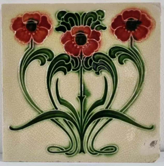 Charming Antique Art Nouveau 6" x 6" Victorian Tile T & R Boote circa 1900s