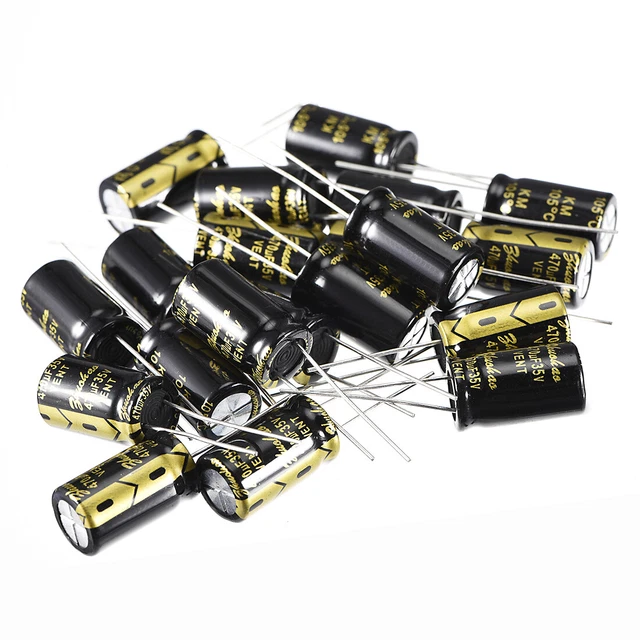 Radial Condensateur électrolytique 470uF 35V 105°C Vie 2000H 10x17mm Noir 20pc