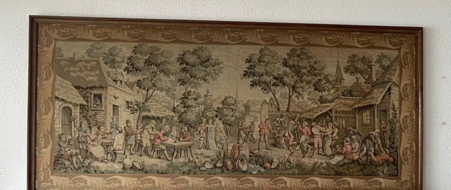 Tapisserie des Gobelins, scène de fête villageoise, parfait état
