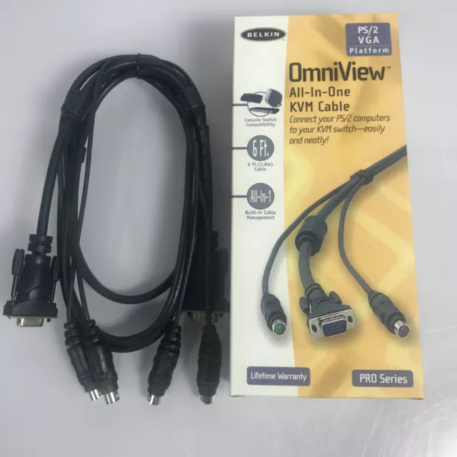 Kit de cables Belkin OmniView KVM 6 ft F3X1105-06 todo en uno serie Pro PS/2 VGA NUEVO