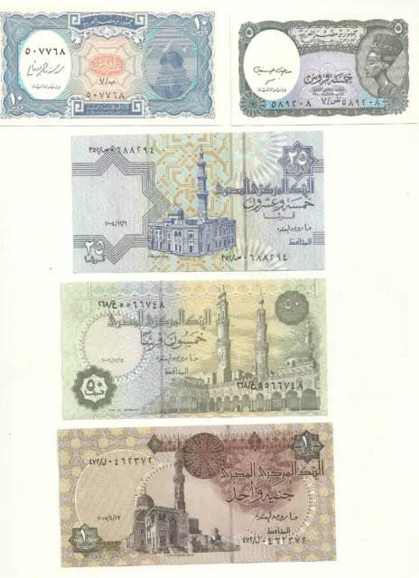 Egypt 5 Paper Money Rare (Unc) Egyptian Notes Collectian Set