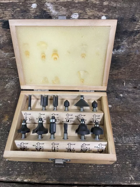 Bosch 12 pcs Shank Router Bit Set with Wooden Box -  1/4" Shank