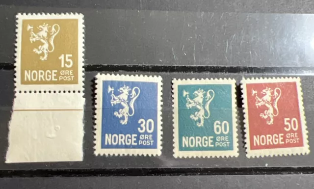 Norway - 1937 Scott 169, 172, 175-176. Wmk 160. Lion Rampant.