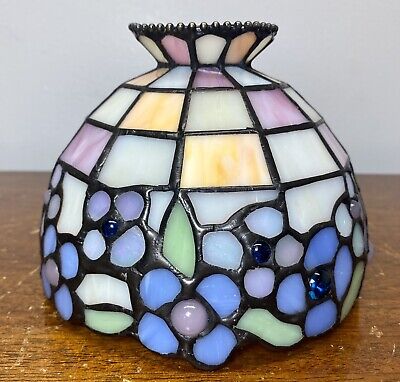 VTG Small Tiffany Style Stained Mosaic Glass Leaded Lamp Shade Slag Jeweled 6”
