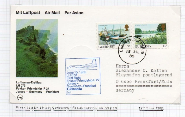 Lufthansa* Ffc* Guernsey - Frankfurt * Fokker Friendship F27 * Lh073* 1985*15/5B