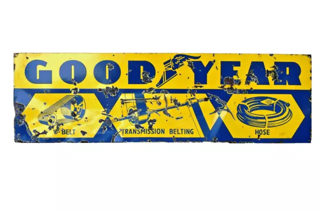 Vintage Good Year Tire Sign Board Porcelain Enamel Belt Pipes Advertising