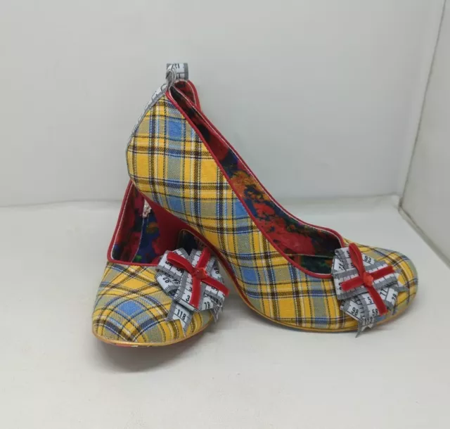 IRREGULAR CHOICE ICONIC Tapetastic Plaid Heels Tape Measure Accent US 11 EU 43 119.00 PicClick