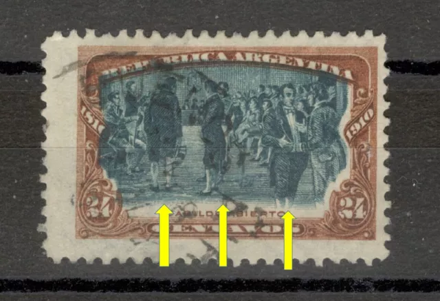 Argentina - Used Stamp, 24 C - Error - Moved Print - 1910.