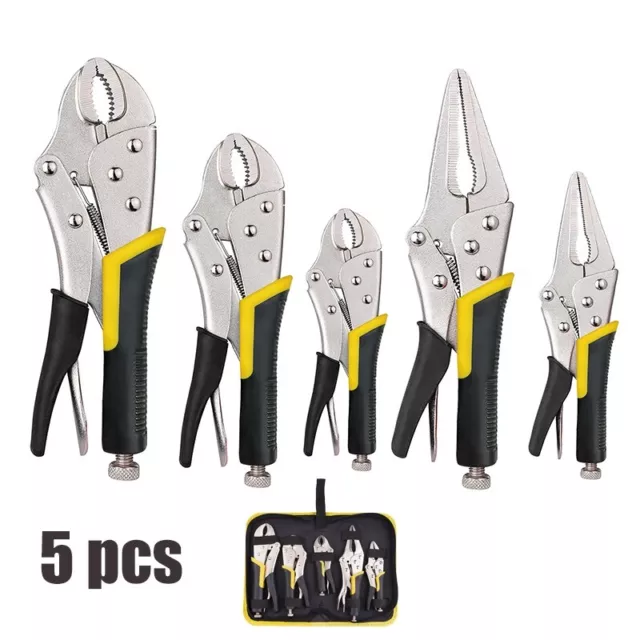 5 piece Locking Pliers Set 5", 7" and 10" Curved Jaw Locking Pliers Vice Grip