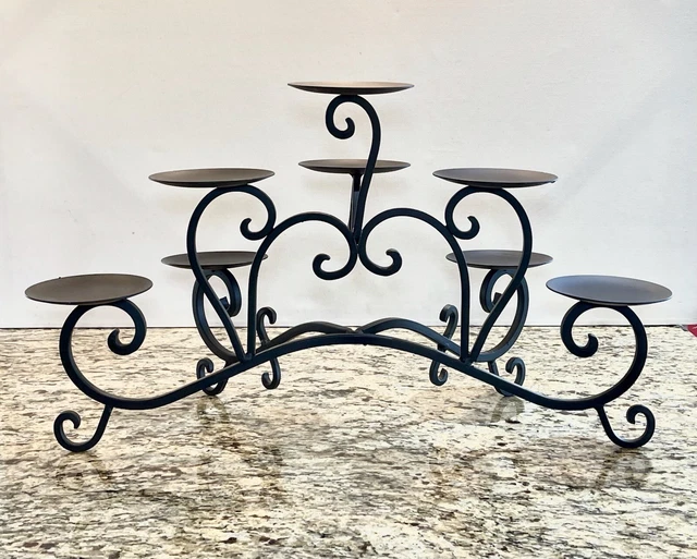 POTTERY BARN FIREPLACE Scroll Wrought Iron Pillar Candle Holder RETIRED