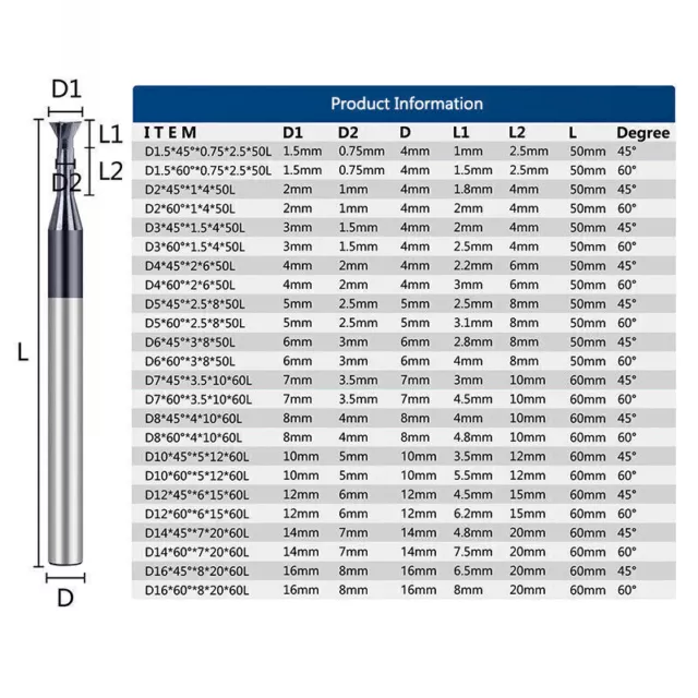 Ø1.5-16mm VHM Schwalbenschwanzfräser 45/60 Grad für Metall Schaftfräser Router 2