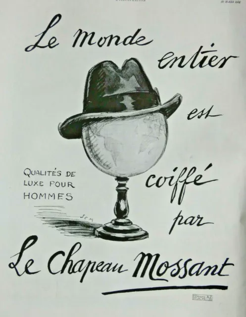 Publicité De Presse 1931 Le Chapeau Mossant Le Monde Est Coiffé Par Mossant