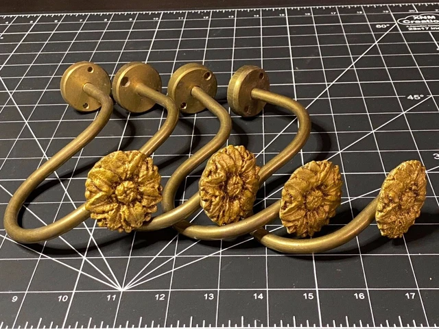 Fantastic Antique Floral Brass Curtain Tie Backs - Set of 4 rare J design